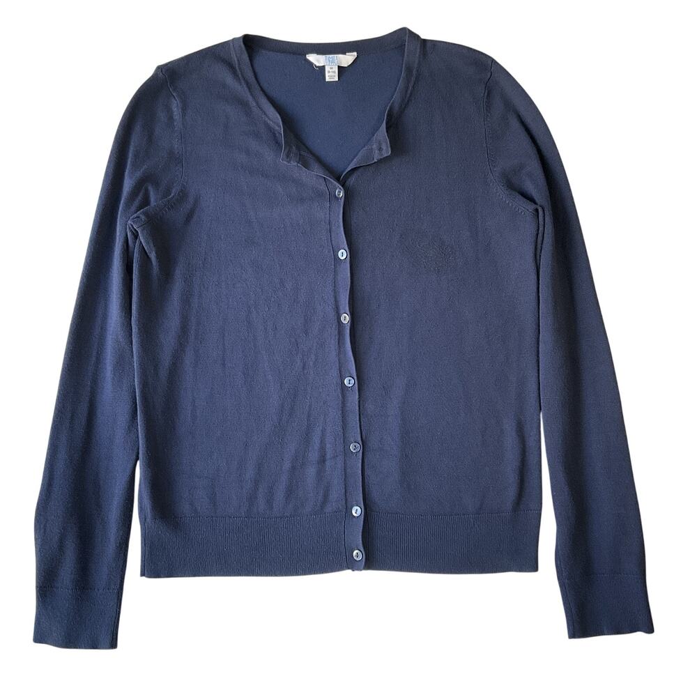 Time And Tru Women Sweater M (8-10) Blue Cardigan Button Long Sleeve Lightweight